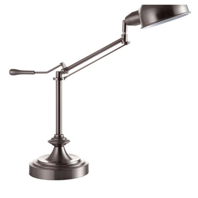 Lampe de table réglable 24,5 po argentée avec bras pivotant - Lampe de bureau moderne en métal pour le bureau à domicile, le salon et la chambre à coucher