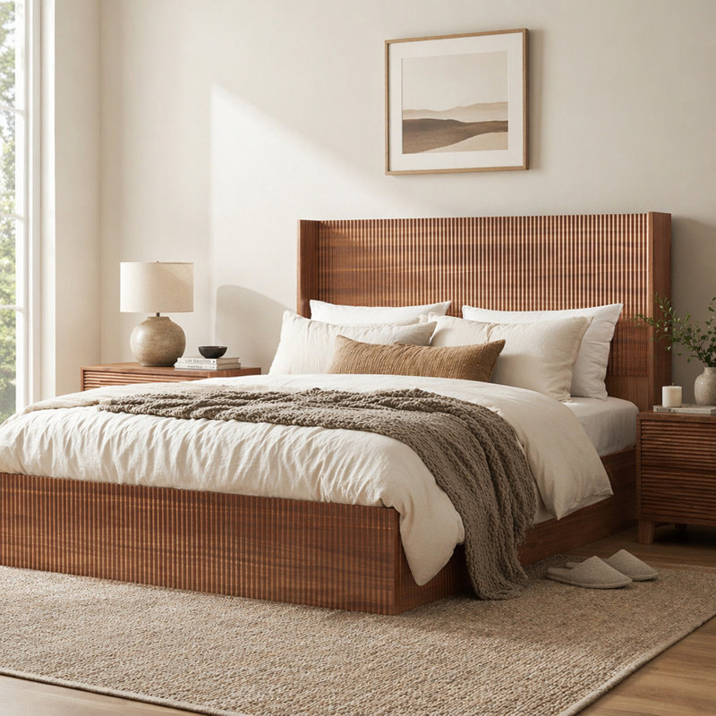 (Queen Size) Bed Frame With A Grooved And Undulating Lifting Storage Function