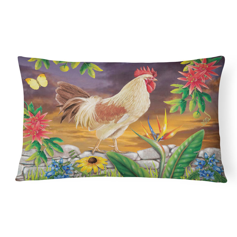 Outdoor Throw Pillow, White Rooster
