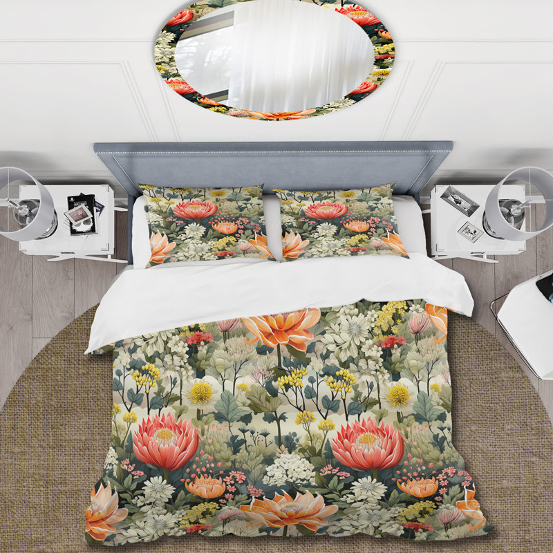Pink And Green Radiant Floral Oasis Fields Floral Duvet Cover, Twin Duvet Cover + 1 Standard Sham