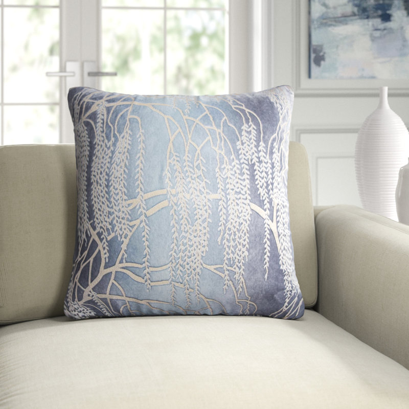Willow Metallic Square Velvet Pillow Cover & Insert, 18" x 18", Cobalt Black