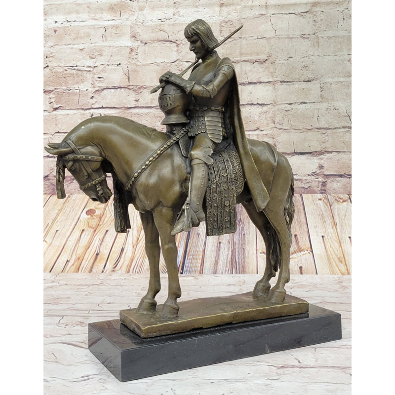 Statue de bronze du chevalier en armure à cheval du roi Arthur 15 po x 12 po