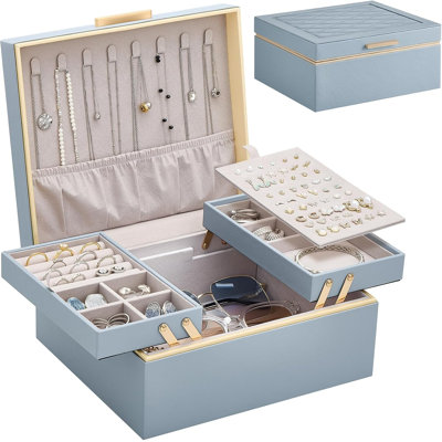 Jewelry Box Organizer, 2 Layer Holder Case for Necklace Earrings Rings Bracelets, Gift for Women