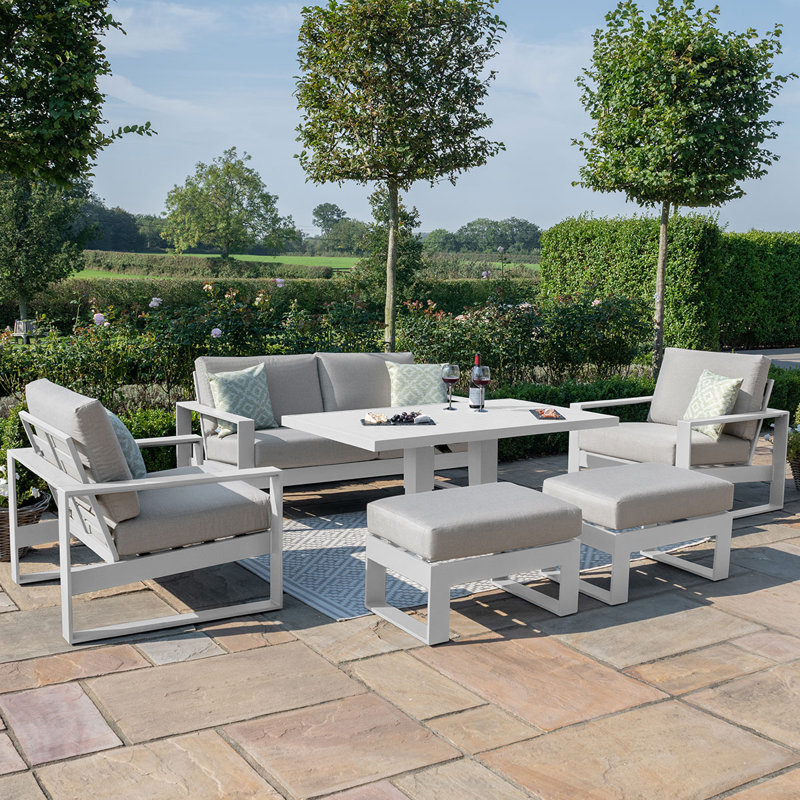 Hafza 2 Seat Aluminium Sofa Set - with Rising Table, Light Grey, White, 76cm H x 130cm W x 100cm D