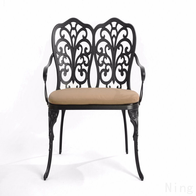 Banc en fonte d'aluminium avec coussin, Noir