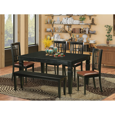 L'ensemble de table de salle à manger 6 pièces contient une table de cuisine rectangulaire avec feuille papillon et 4 chaises de salle à manger en similicuir avec banc, noir