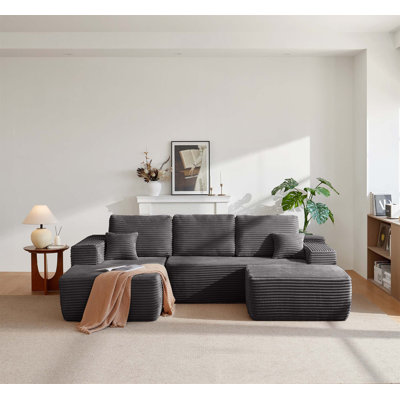 Canapé modulaire de 104 pouces avec méridienne en U et poches latérales, canapé modulaire à assise profonde pour le salon ou la chambre à coucher