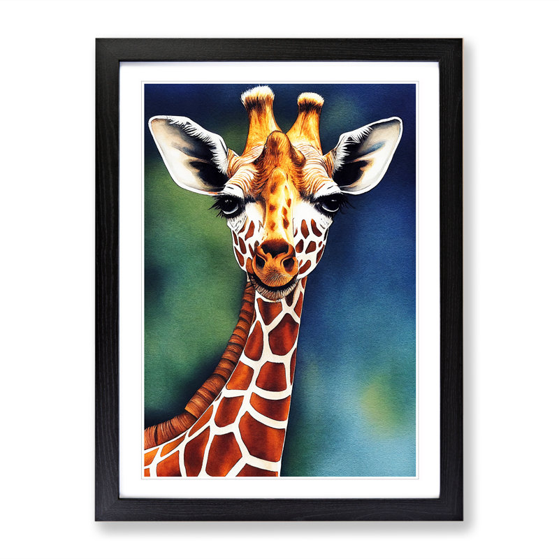 Happy Giraffe - Single Picture Frame Painting, Black, 64cm H x 46cm W x 2cm D
