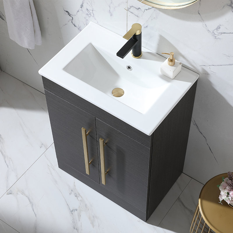 Ensemble de meuble-lavabo simple autoportant 24 po avec plateau en céramique Kwamain