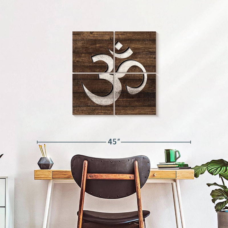 «Buddhist Symbols Spiritual Om I» sur toile, reproduction de 4 pièces, H 26 po x l 26 po x P 1,25 po