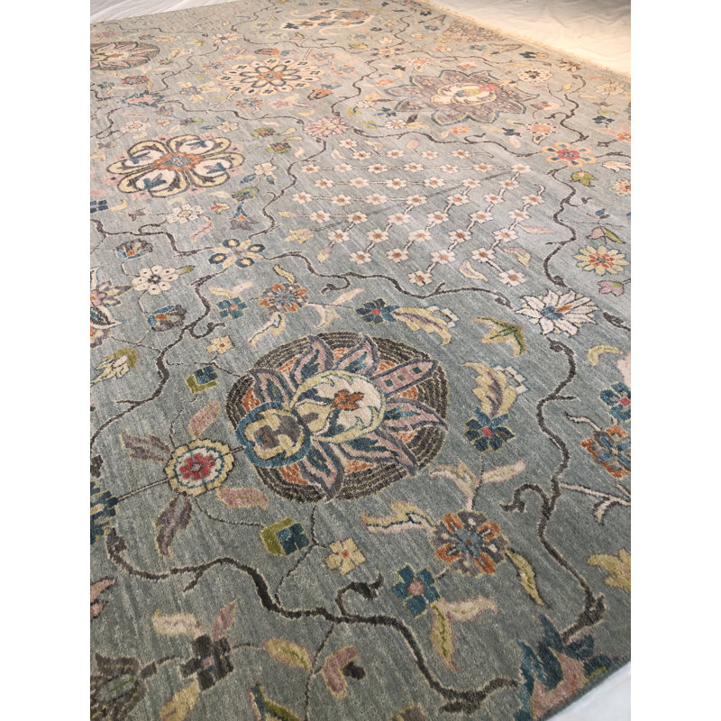 Sari One-of-a-Kind 9' X 12' Wool Area Rug in Pale Aqua
