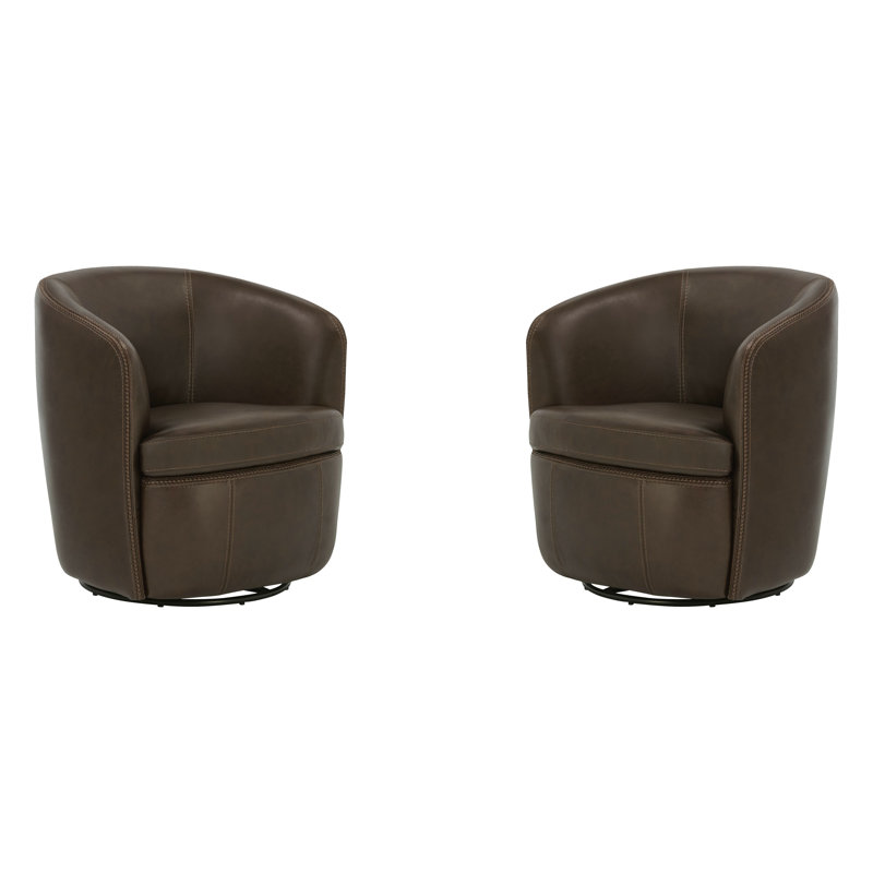 Crandell 100% Italian Leather Swivel Club Chair Two Pack, Vintage Brown