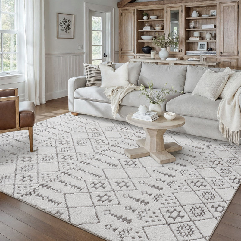 Zephyr Weave Geometric Area Rug in Gray, Rectangle 6' x 9', Gray
