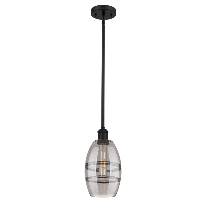 Ballston Bettylou 1 Light Stem Hung Pendant-516-G557, Matte Black, 8.13" H x 5.88" W x 5.88" D, Light Smoke