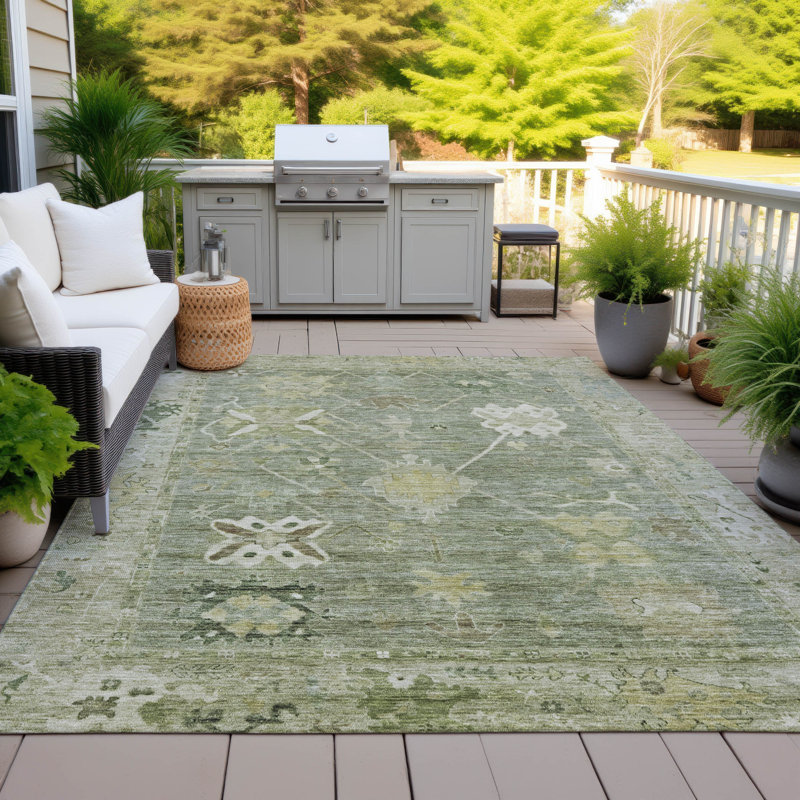 Machine Washable Indoor/Outdoor Xhevrie Sage Rug, Rectangle 8' x 10'