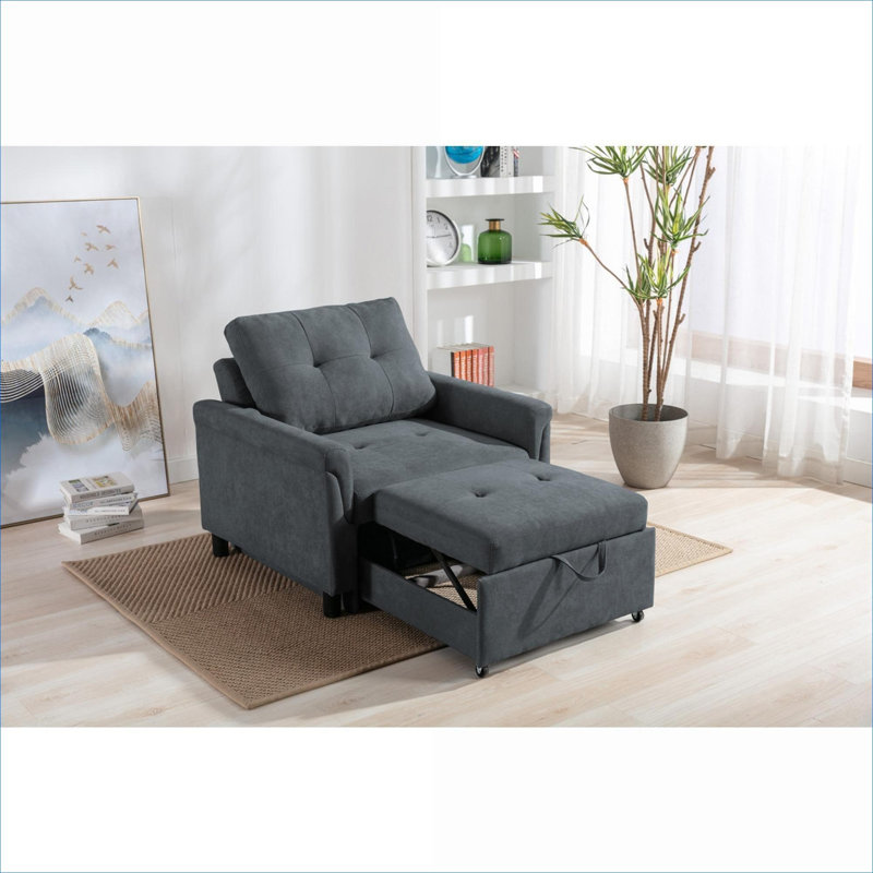 Fauteuil convertible d'appoint à siège simple convertible en tissu gris ardoise tissé compact de 35 pouces, Gris foncé