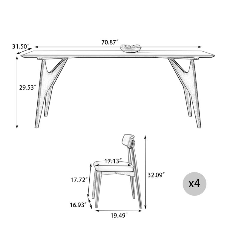 Ensemble de table de salle à manger pour 4 personnes, H 29,53 po x l 70,87 po x P 31,5 po, Noir
