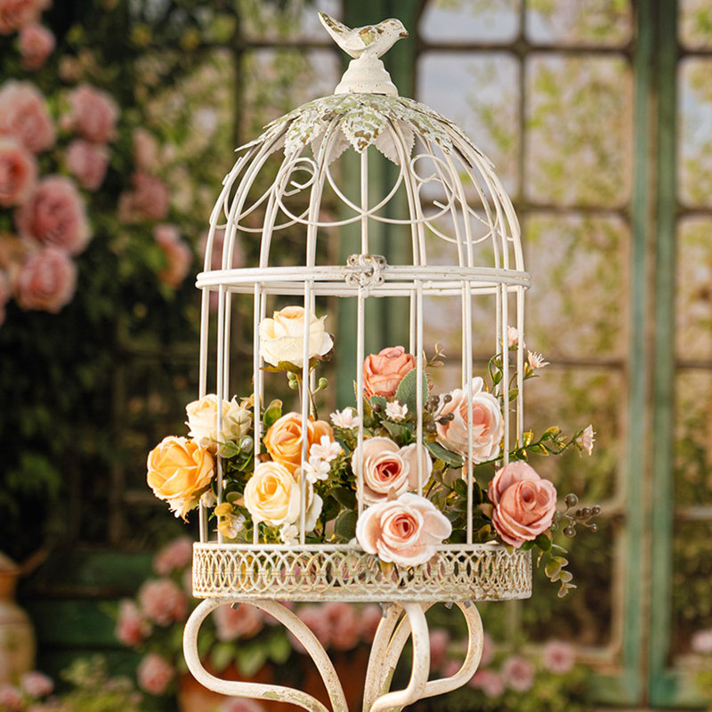 Support à plante rustique blanc en forme de cage à oiseaux