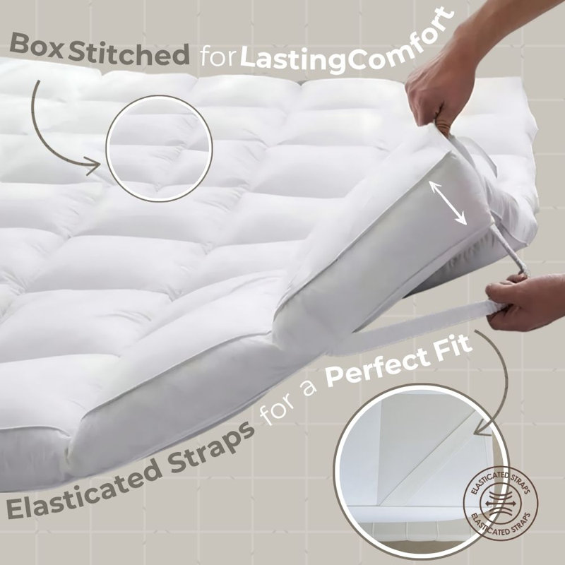 MHG Living Duck Feather Mattress Topper Box Stitched with Elastic Straps - Available Single/Small Double/Double/King/Super King