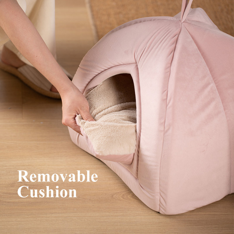Large Pink Triangle Pet Tent with Removable Cushion