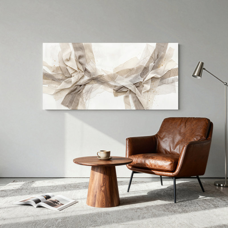 Ensemble de 1 tableau abstrait en tissu et toile, 32“W x 16”H, Wrapped Canvas