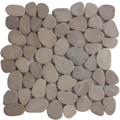 Tan Flat Natural Sea Pebbles Mosaic 12x"x12" Floor & Wall Tiles