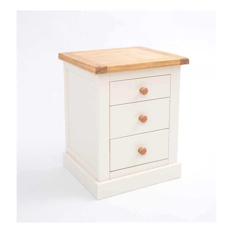 Clayton 45cm W Solid + Manufactured Wood Bedside Table, White/Beige