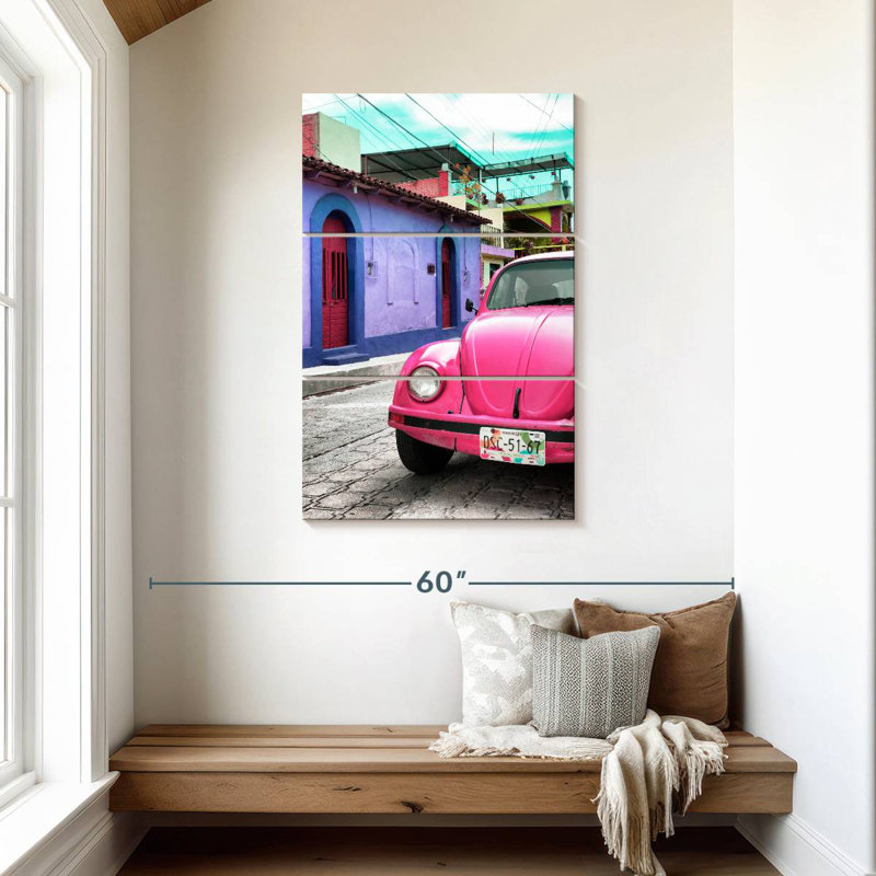 Mehar Pink VW Beetle Car, 45" H x 28" W