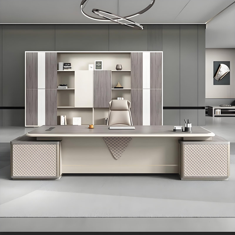 Bureau de direction en L 110,24 po gris avec serrures à combinaison, H 29,53 po x l 110,24 po x P 70,87 po