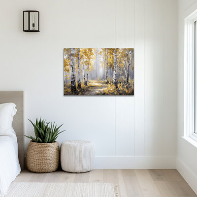 Décoration murale de grands bouleaux - Élégant art mural sur toile forêt pour la chambre à coucher, magnifique œuvre d'art de paysage de nature avec trembles pour le salon, cadre en toile de pin tendue, 28 po x 40 po