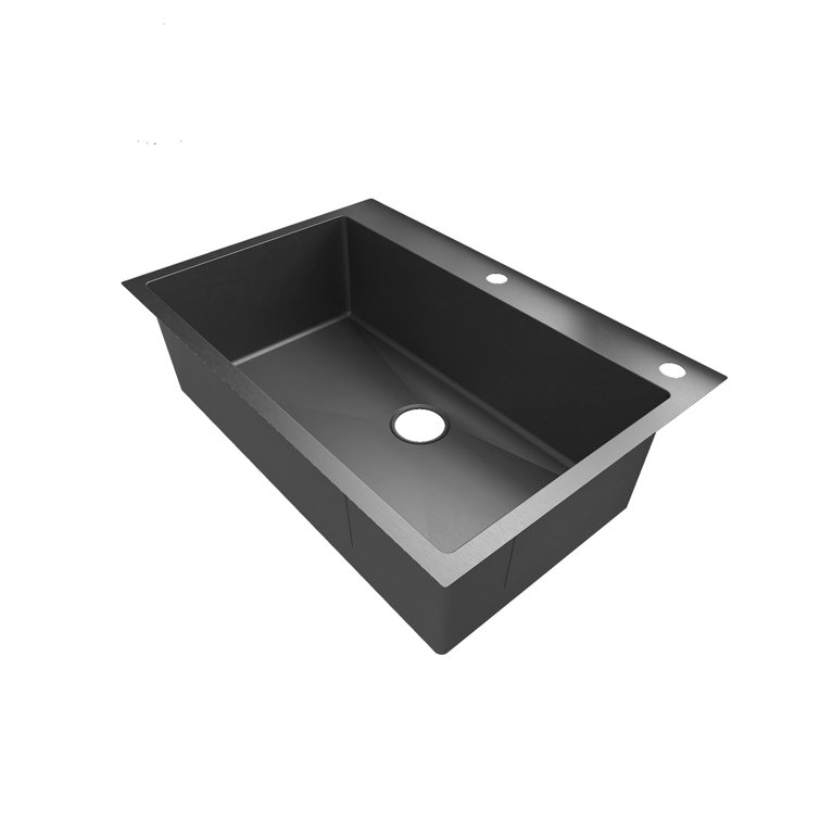 Sinber HT3322S-BW 33 x 22 Drop in Single Bowl Kitchen Sink with 18 Gauge 304 Stainless Steel Black Finish