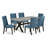 7 Piece Kitchen Table & Chairs Set Consist of a Rectangle Dining Room Table with X-Legs and 6 Blue Linen Fabric Parsons Chairs, Wire brushed Black-1888670048-1888670049-1888670050