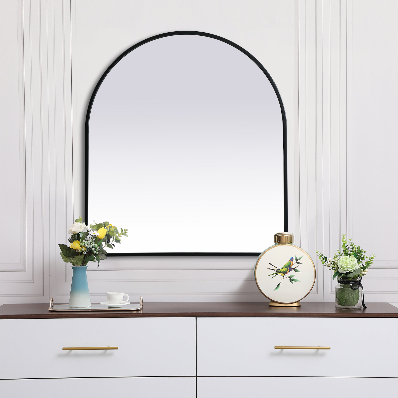 Sabine Metal Arch Wall Mirror, Black, 30" x 27"