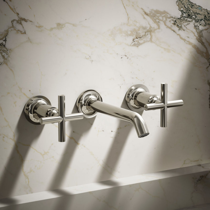 Purist® Wall-Mounted Bathroom Faucet, Cross Handle, Vibrant Polished Nickel