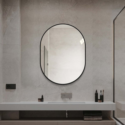 Miroir de salle de bain capsule, miroir de courtoisie encadré avec cadre en aluminium, miroir mural vertical