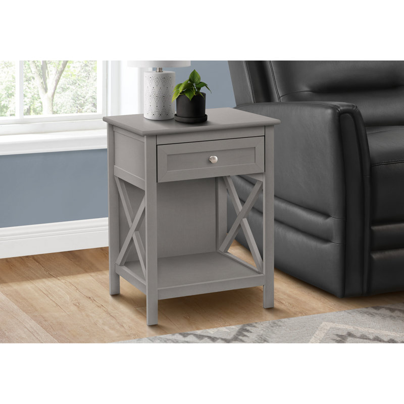 Table d'appoint à 2 niveaux en placage gris antique avec tiroir et tablette pour la décoration de salon de chambre à coucher, finition ou table de chevet idéale