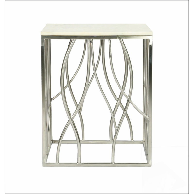 Table de bout carrée en marbre Kameral avec base en acier inoxydable