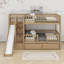 Lit superposé simple au-dessus de simple avec escalier de rangement, structure de lit superposé en bois massif avec glissière et 2 tiroirs-472622770