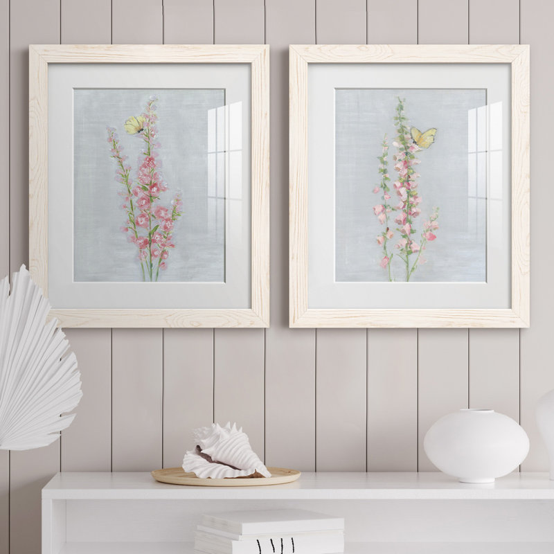 Foxglove Garden I - ensemble de 2 reproductions, H 20 po x l 17 po x P 1 po, Papier encadré blanc, Blanc