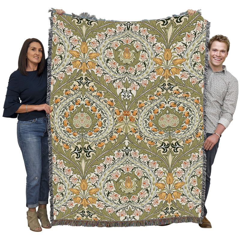 Couverture Pure Country Weavers William Morris Eden - Artisanat d'art - Jeté en coton tissé à la main - fabriqué aux États-Unis (72 x 54)