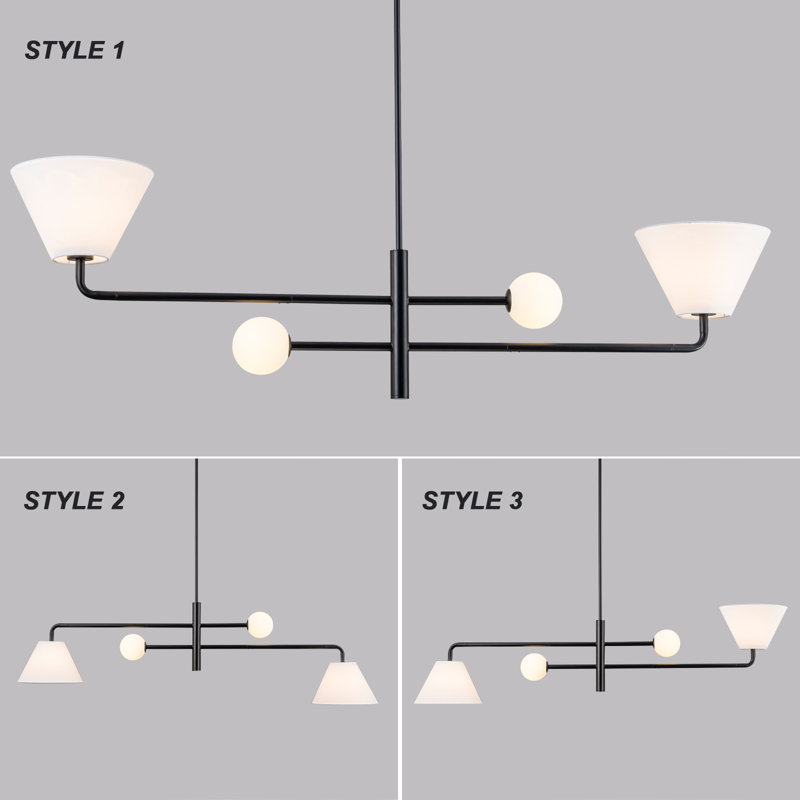 4-Light Cone Kitchen Island Pendant, Black, White