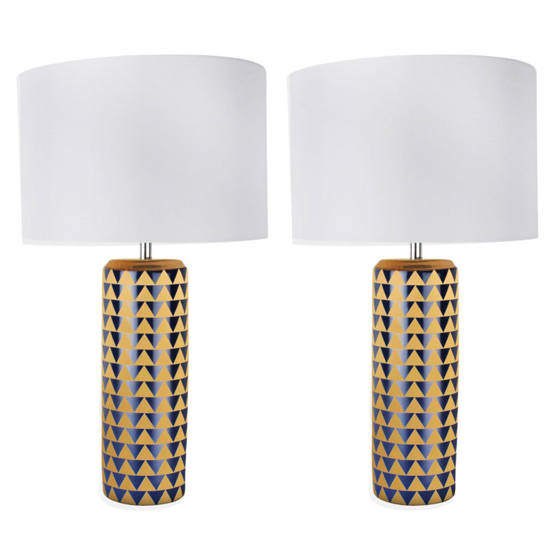 Khaleesi Ceramic Table Lamp, Gold/Navy Blue