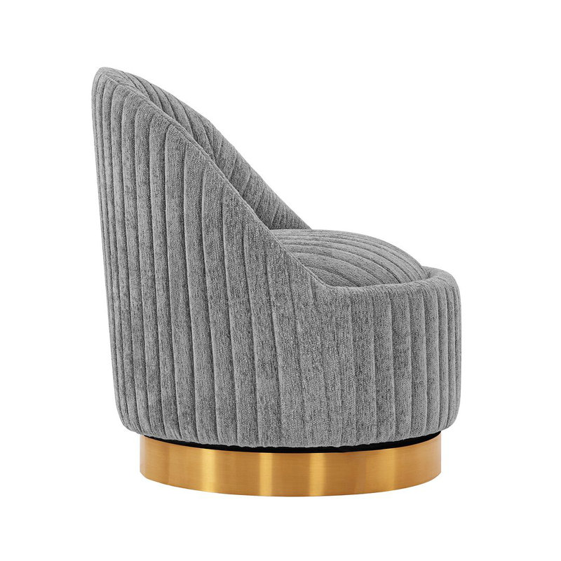 Gray Boucle Upholstered Swivel Accent Chair with Gold Base