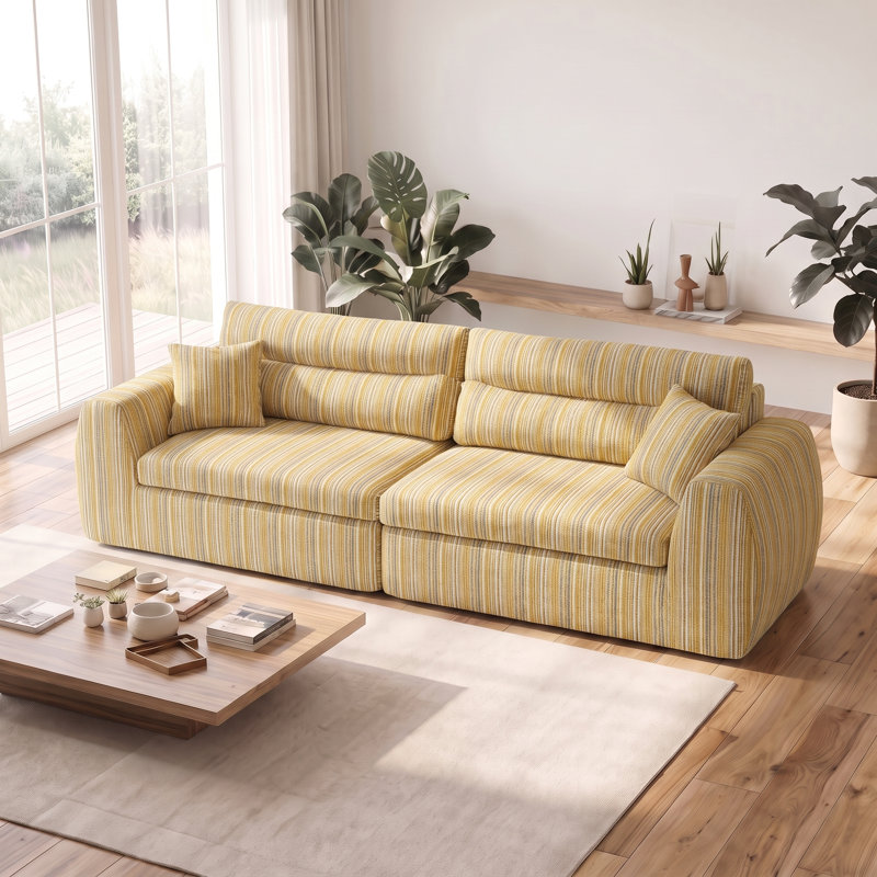 Canapé moderne rembourré avec coussins décoratifs pour salon, petit espace, sans compression, Jaune et noir