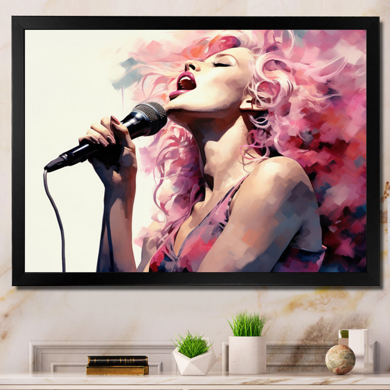 «Pink Black Music Vocal Expression II», reproduction d'art sur toile, H 12 po x l 20 po x P 1 po, Cadre simple noir