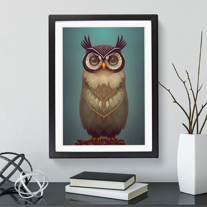The Iconic Owl - Single Picture Frame Print, 64cm H x 46cm W x 2cm D, Black Framed