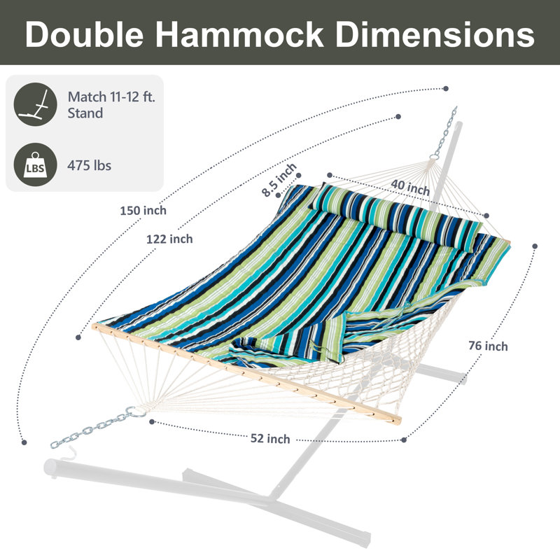 Hamac double à barre d'écartement Volkrad, Lime/Navy/Black Striped
