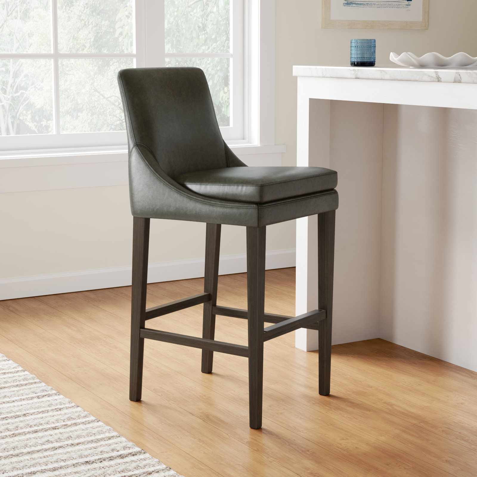 Niara Bar Stool, Copley Camel Faux Leather, Bar Stool (30” Seat Height)