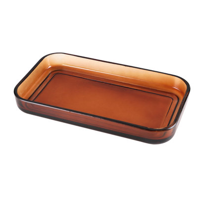 H Halston Amber Glass 9x5 Vanity Tray, Bathroom Organizer, Trinket Tray for Jewelry, toiletries, Organization, Durable Heavy Weight Construction