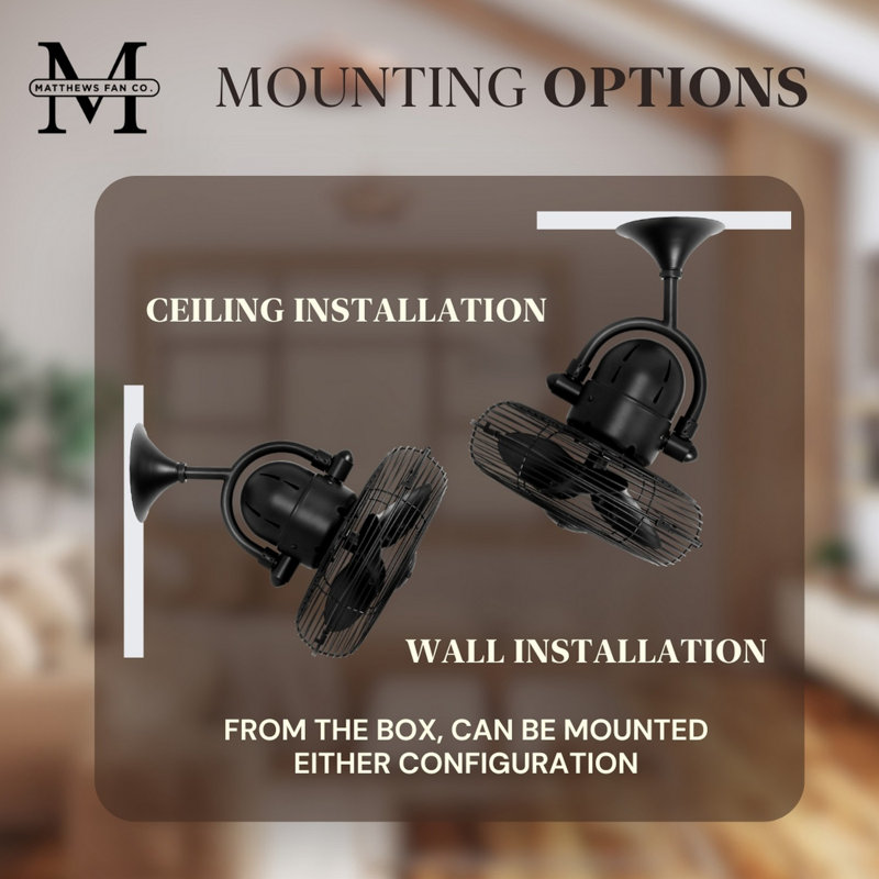 13" Oscillating Wall Mounted Fan, Matte Black
